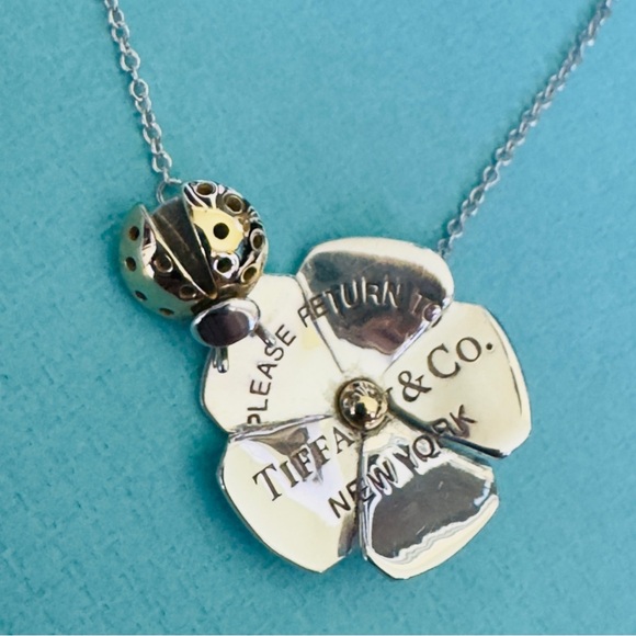 Tiffany & Co. Silver 925 & 18k Gold Love Bug Flower & Pendant Necklace 16-18” - Picture 5 of 10